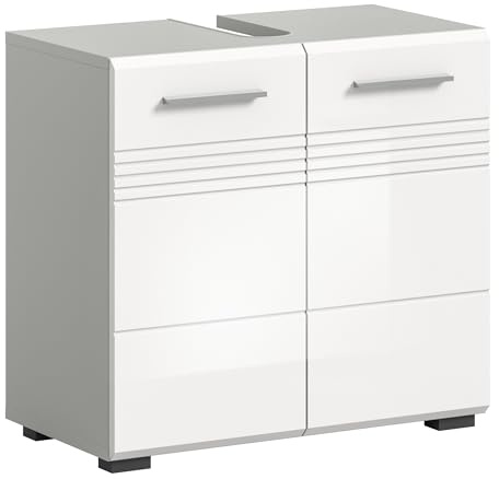 xonox.home - Mobile sottolavabo Copa, 60 x 56 x 32 cm, in grigio chiaro Nb e bianco lucido, mobiletto per lavabo, moderno e funzionale