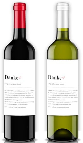 Lineo® 2er Set Flaschenetiketten Aufkleber Definition Geschenk für alle handelsüblichen Weinflaschen & Biere; Mitbringsel zu jedem Anlass oder Dankesgeste (Danke)