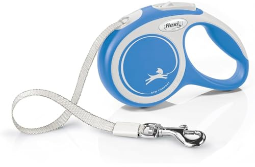 FLEXI New Comfort Tape Retractable Dog Leashes for Small Dogs Upto 33 lbs. – 16 ft., Blue | Tangle Free Pet Walking Leash with One-Handed Brake, Pause, Lock|German Quality Product
