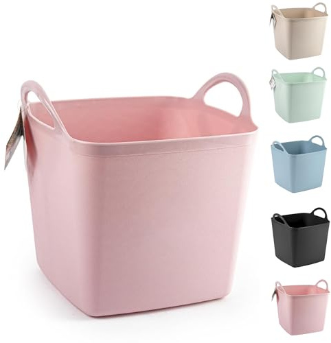 Secchio flessibile in plastica resistente, per casa, giardino, lavanderia, giocattoli, cucina, macerie, vasca riciclata con 2 manici (16 l, vasca flessibile rosa)