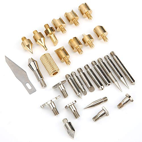 28PCS Wood Burning Pyrography Craft Tool Tips, High Heat, Fast Electrical Conductivity, Copper + Iron Soldering Iron Tip, Made of Copper + Iron, Numbers, Letters