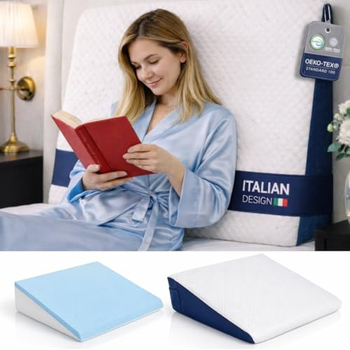 Ritalia® antireflux-kil för vuxna 65x90x20 cm för att höja madrassen med gel-viskoelastiskt skum | Läskudde med tvättbart överdrag | Ryggstöd för säng och kudde mot magreflux