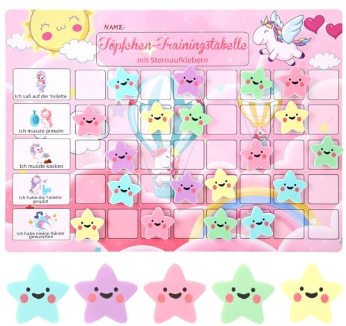 Töpfchen-Trainingstafel für Kleinkinder mit 40 wiederverwendbaren magnetischen großen Sternaufklebern, interaktive Belohnungstafel für das Toilettentraining (Einhorn)