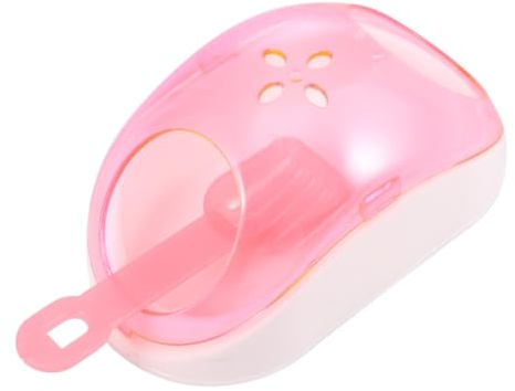 Milisten Small Pet Sand Bath House with Filter Scoop for Hamsters and Chinchillas Portable Plastic Bathroom Container in Pink Half Transparent Design for Stress Relief and Fur Random Color