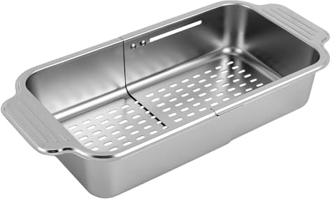 Kökssil, diskbänkssil med dubbla handtag, utdragbar, 304 rostfritt stål pastasil, diskbänkssil kök, silver