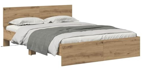 vidaXL Cadre de lit Chêne Artisanal 140 x 190 cm Bois d'ingénierie, Cadre de lit Moderne, Design rectangulaire, LED avec tête de lit, éclairage Sympa pour Une Chambre stylée