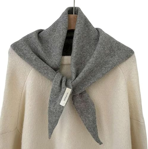 LSYZHX Wool Knitted Triangle Scarf for Women,Women's Soft Triangular Scarf, Lightweight Knitted Scarf, Neckerchief for Women and Girls (Grey)
