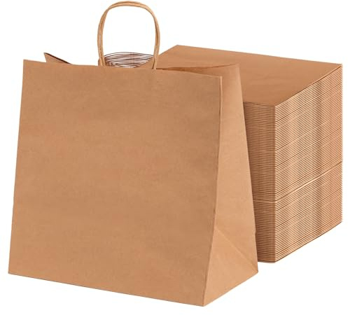 MAXI PRODUCTS - 100 Unidades - Bolsas Papel Kraft con Asa Rizada - 32 x 21 x 36 cm - Bolsas Regalo - Bolsitas Personalizables - Eventos y Hotelería - Comunión, Cumpleaños, Bodas - PERSONALIZABLES