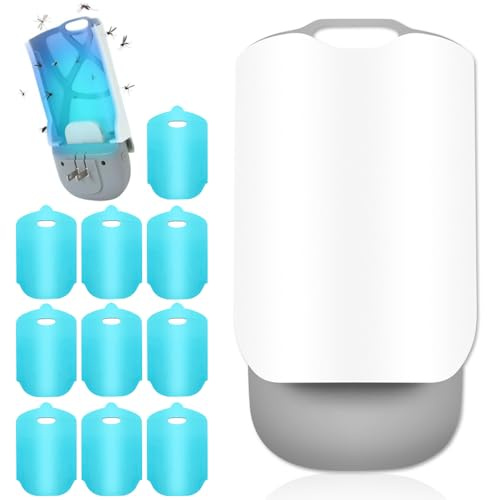 Mineup Trappole per Mosche da Interni, Lampada Antizanzare UV con Adesivo, Trappola LED Antimosche, per Zanzare, Mosche, Moscerini Della Frutta, Falene(1 Dispositivi + 10 Ricariche)
