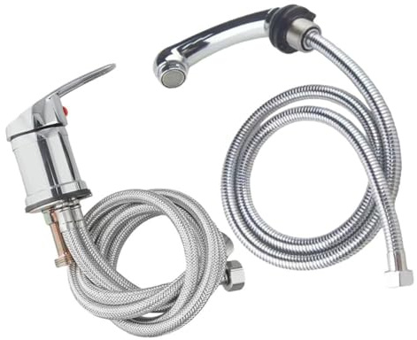 URPIZY Grifo para lavabo con ducha de mano, ducha extraíble con manguera de 120 cm, grifo de alta presión con 3 conexiones, apto para sillas de champú, muebles de peluquería, estación de barbería