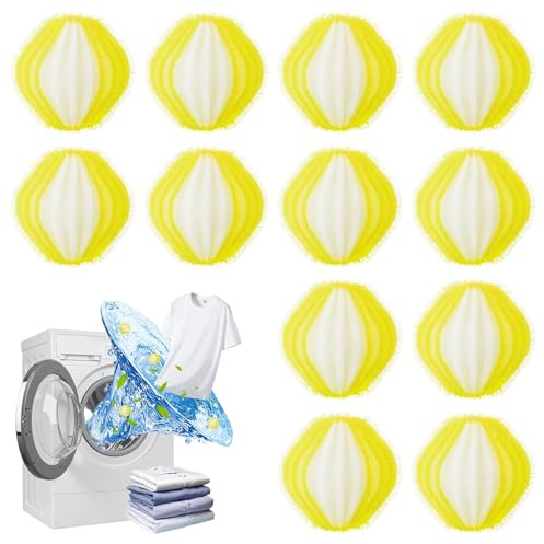 Quelcc 12 Bolas de Lavado Atrapapelos, Reutilizables para Lavadora y Secadora, Elimina Pelos de Mascotas y Pelusas de la Ropa (Amarillo)