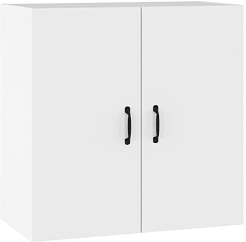 Armario de pared blanco de madera 60 x 31 x 60 cm con 2 puertas, armario de almacenamiento para oficina, salón, baño, armario colgante archivador, armario auxiliar, diseño elegante