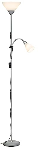 Brilliant Lampe Spari LED Deckenfluter Lesearm silber/weiß | 1x LED-A60, E27, 9.5W LED-Leuchtmittel inklusive, (806lm, 2700K) | Mit Schnurzwischenschalter