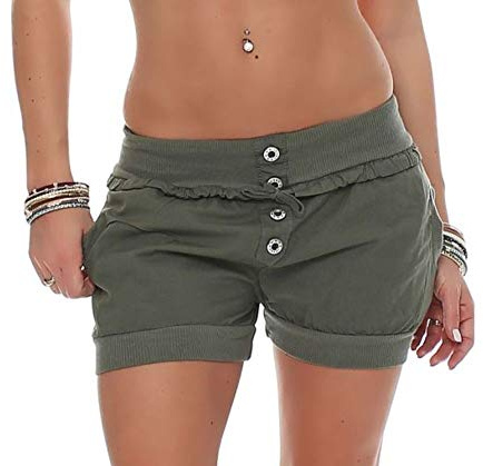 Malito Hotpant klassisk design sommarbyxor shorts 6086 kvinnor, Oliv, XL
