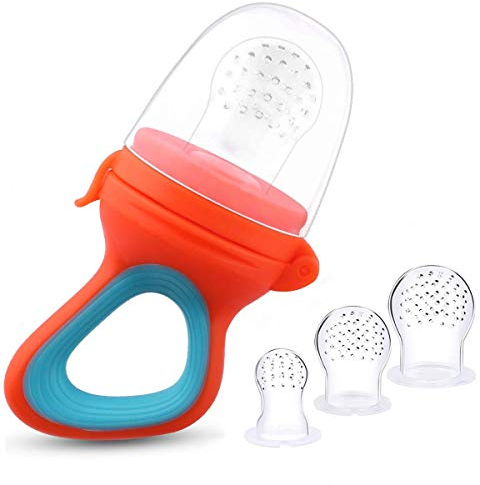 Tinabless Fruchtsauger für Baby & Kleinkind + 3 Silikon-Sauger in 3 Größen - BPA-frei - Schnuller Beißring für Obst Gemüse Brei Beikost