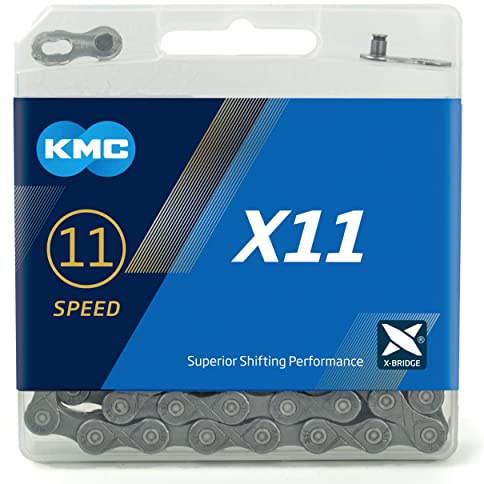 Fahrrad Kette, KMC Fahrradkette, X11 Grey, 1/2 x 11/128, 114 Glieder, 11-fach, kompatibel mit Shimano / Sram / Campagnolo