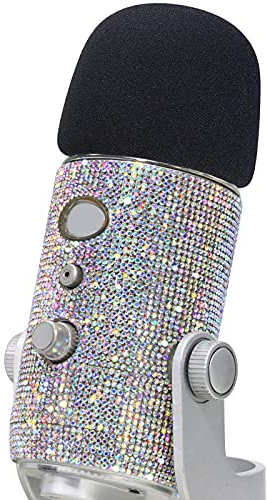 Blue Yeti Pop Filter - Cute Bling Diamond Shiny Skin, Glitter Sticker with Mic Winscreen Foam Cover Compatible with Blue Yeti Microphones by YOUSHARES (Silver)