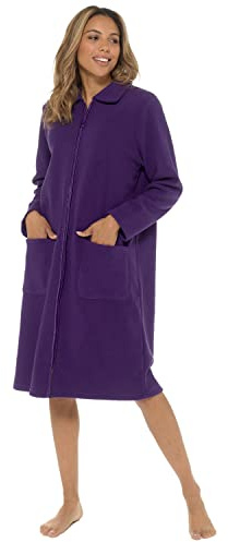 Undercover Peignoir pour femme en polaire avec fermeture éclair et bordure satinée, tailles 38 à 56, rose, violet, bleu, lilas et rose, 42-44