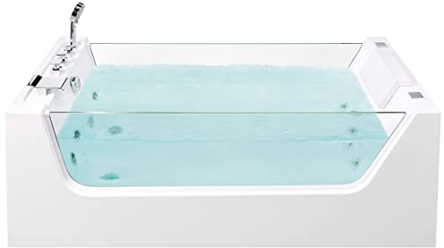Bañera de hidromasaje independiente acrílico blanco con chorros paneles de vidrio 170 x 80 cm Oyon