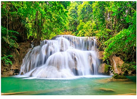 WallArena - Vlies Fototapete Wasserfall im Wald Dschungel Landschaft Natur 254x184 cm - Fototapeten - Tapeten - für Wohnzimmer Schlafzimmer - Vliestapete Wandtapete Tapete 3D Effekt- inkl. Kleister