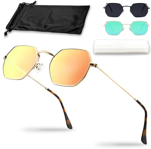 Netrox® Gafas de sol redondas estilo retro | Protección UV400 lentes | unisex con estuche | Marco de metal vintage 70 con cristal espejado | de sol para hombre y mujer