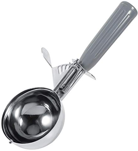 Uadme Paletta per gelato,paletta per purè di patate in acciaio inox Pratica paletta per gelato con rilascio e impugnatura antiscivolo per palline di ghiaccio rotonde(7.2CM-Grigio)