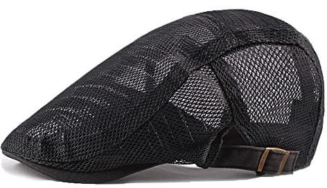 YAMEE Skjutmössa herr basker sommar andas mesh, solhatt damer sommar hatt mössa, platt keps basker storlek 55–59 cm, 2/svart, one size