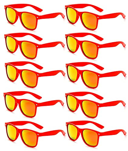 FSMILING Lot Lunette De Soleil Miroir Pour Femmes Hommes,lot Lunettes Fluo Lunettes De Fantaisie Deguisement Pack De Fete(10 pack rouge)