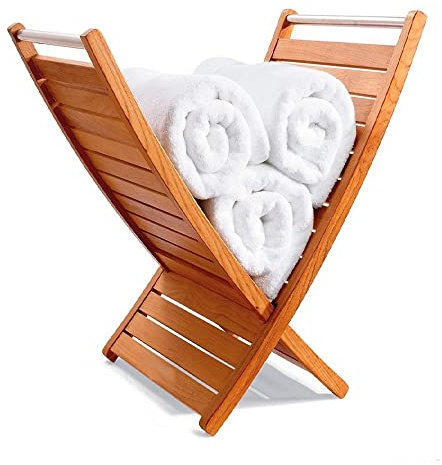Grade A Teak Wood Indoor/Outdoor Magazine Rack/Bath Shower Spa Towel Holder Small #14TWS