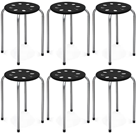 COSTWAY Juego de 6 Taburetes Redondos Apilables de Metal, Asiento Redondo con Marco de Metal en Forma de X, Asiento Perforado, Taburetes Apilables para Niños y Adultos, Hogar, Oficina (Gris)