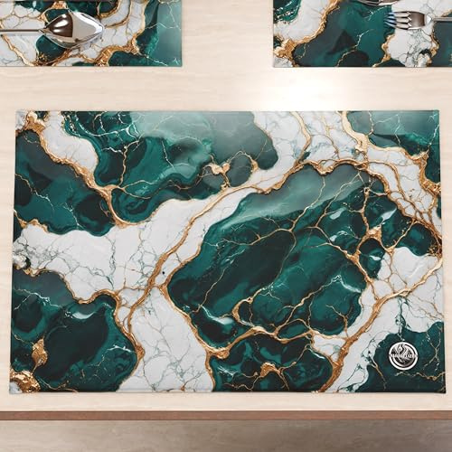MARBLELIZED - Tovagliette Americane Lavabili, Tovaglietta in Tessuto Effetto Marmo Ottanio, Set da 2 (30x45 cm) - Eleganti, Ideali per Colazione, Pranzo e Cena, Idea Regalo, 100% Made in Italy