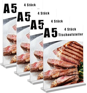 IheDovb 4 Stück Tischaufsteller A5, Acryl T Form Aufsteller A5 Tischständer A5 Fotos Display Ständer für Hochzeit, Restaurants, Cafés