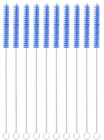 uxcell 10Pcs Drinking Straw Cleaning Brushes, 8 x 2/8 Nylon Bristles Long Straw Brush Pipe Cleaner for Washing Straws Pot Spout, Sippy Cup, Bottle and Tube (Blue)