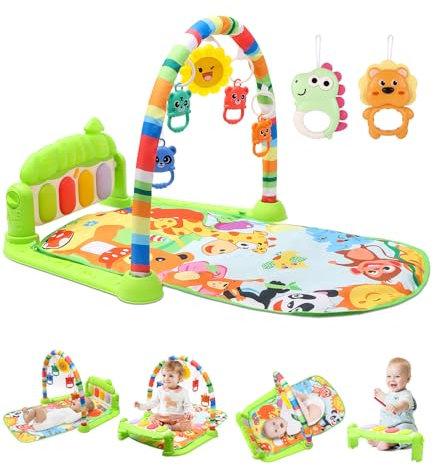 Baby Spielbogen Baby Spieldecke,pieldecke Baby-Spielmatte mit Klavier,Spielmatte mit Spielbogen abnehmbarem Babyspielzeug,Bauchzeit Activity Decke für Baby & Kleinkinder 0-24 Monate,Grün