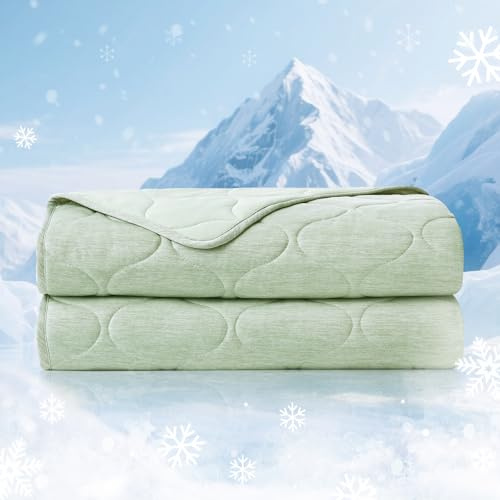 Cozy Bliss Cooling Dual-Sided Blanket for Hot Sleepers, Q-Max>0.46 Lightweight Soft Breathable Bed Blanket, Double Side Cooling Throw for Night Sweats (Sage Green, 50x70)