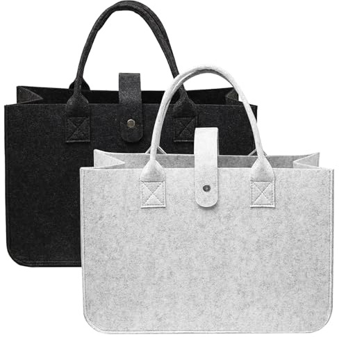 FutrLiv Paquete de 2 bolsas de fieltro para la compra, 30 x 20 x 18 cm, plegables y duraderas, bolsas de gran capacidad con asas reforzadas, elegantes, ecológicas, perfectas para compras, viajes,