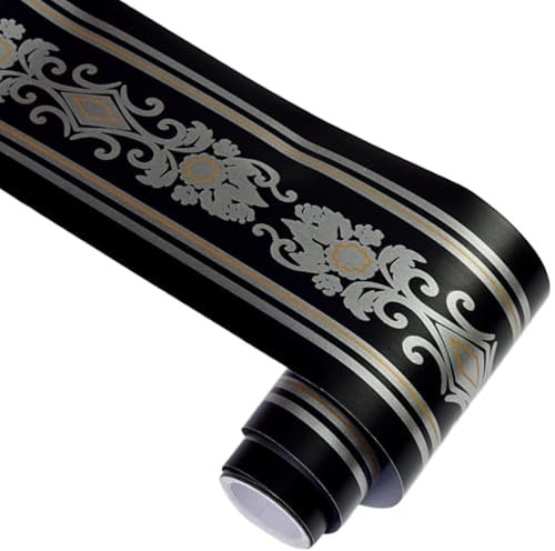 Border de papel tapiz 32.8ft Border de espejo impermeable y palo, Floral Adhesivo Fondos de papel tapiz Bordes de baldosas extraíbles Pegatina para la cocina de la cocina del restaurante Decor