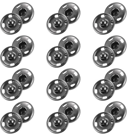 12 PCS Large Press Studs Snap Fasteners - Large Snaps for Sewing, Big Sew on Snap, 21mm Sew-on Snap Buttons, Metal Snaps Fasteners Press Studs Buttons for Sewing Clothing (Black)