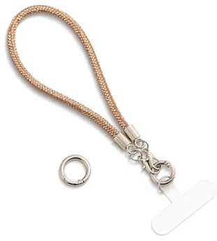 AOKSUNOVA Catena per Cellulare, Cordino Corto, Catena per Cellulare Glitterata, Cinturino da Polso Universale per Cellulare, Oro Champagne