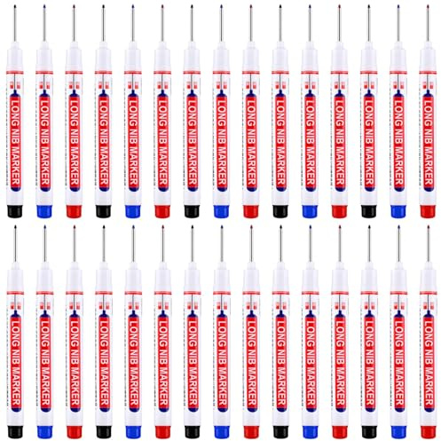 30 bolígrafos de marcado de agujeros con puntas extendidas, tinta negra azul y roja, marcadores de construcción impermeables a base de aceite para madera, metal, plástico y azulejos