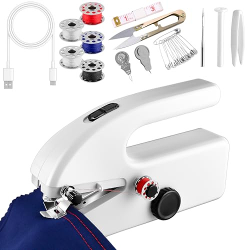 YCCOKJJ Handnähmaschine Mini Hand Sewing Machine, Reisenähmaschine Kleine mit Nähzubehör, Zwei Leistungsmodi, Einfach Zu Bedienen für Anfänger und Profis Geeignet zum Nähreparaturen Stoffe, Kleidung