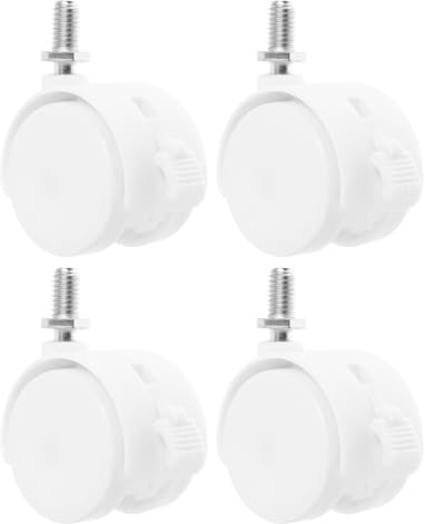 MAGICLULU 4 Stück Kleine Möbelrollen mit Bremse Weiße Möbelrollen für Bürostuhl und Schreibtisch mit Integriertem Bremssystem Geräuscharm und Einsetzbar