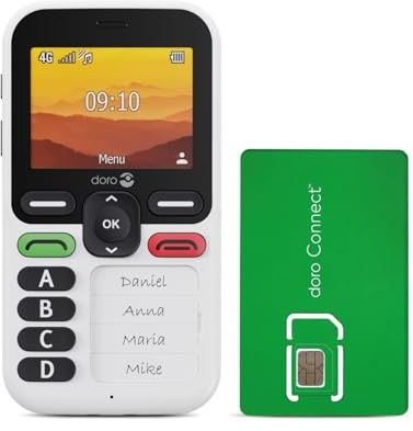 Doro - Leva X10 med SIM-kort - Mobiltelefon för seniorer - Olåst 4G-telefon - 4 förinspelade nummer - Assistansknapp med GPS - Säkerhetstimer - Laddare ingår - Vit