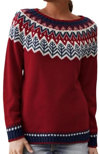 Pull Islandais Femme Plaid Sweat Col Rond Ample Mohair Pulls Chic Grande Taille Hiver Chaud Et Élégant Jacquard Polaire Maille Pulls, Gilets Sweats Automne Elegant Laine Norvégien Veste,XS