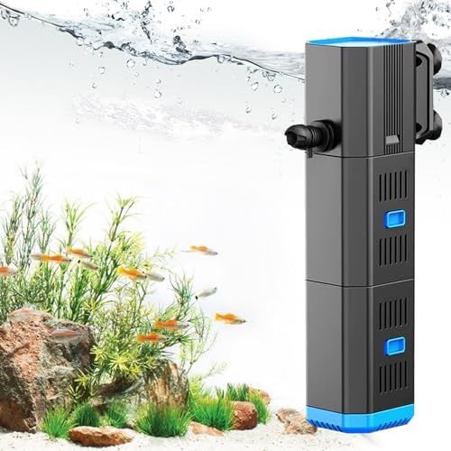 HUIKUANGEU Filtro per Acquario,Pompa per Acquario 4 in 1 con Filtro,Filtro Acquario,Pompa Filtro per Acquario,Pompa Acquario,Regolabile 500 l/h,per Acquari 30 L-120 l
