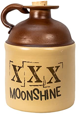 XXX Glass Moonshine Jug (750ml) - Traditional Old Style, Engraved Glass Liquor Whiskey Decanter Bottle w/Natural Cork Stopper and Finger Ring - Moonshine Gifts for Men (B271)