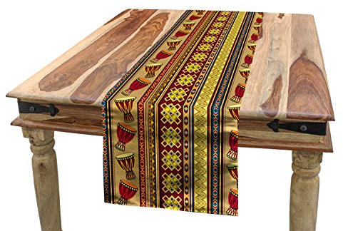 ABAKUHAUS afrikanisch Tischläufer, Abstrakt, Esszimmer Küche Rechteckiger Dekorativer Tischläufer, 40 x 225 cm, Braun Rot