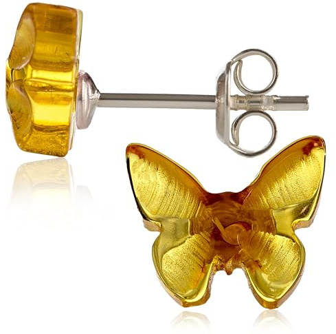 Amber Culture Pendientes de mariposa de ámbar en una caja de regalo de lujo, plata de ley 925 hipoalergénica, tallados de resina natural báltica (miel)