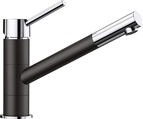 BLANCO Kano | Kitchen Mixer tap in silgranit Black/Chrome | High-Pressure | Non-Return Valve | Ceramic Cartridge | Assured Water Quality & Water-Saving | [5.5x26.3x19.1 cm]