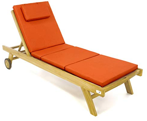 Nexos Trading DIVERO klappbare Sonnenliege Gibraltar aus unbehandeltem Teakholz mit Auflage (orange)
